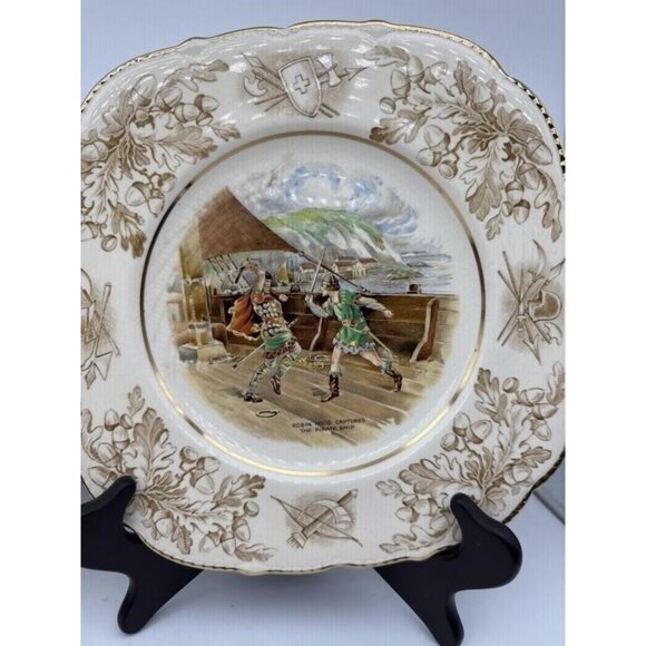 Pair John Maddock & Sons Robin Hood Plates – Antique English Ironstone - Picture 3 of 12